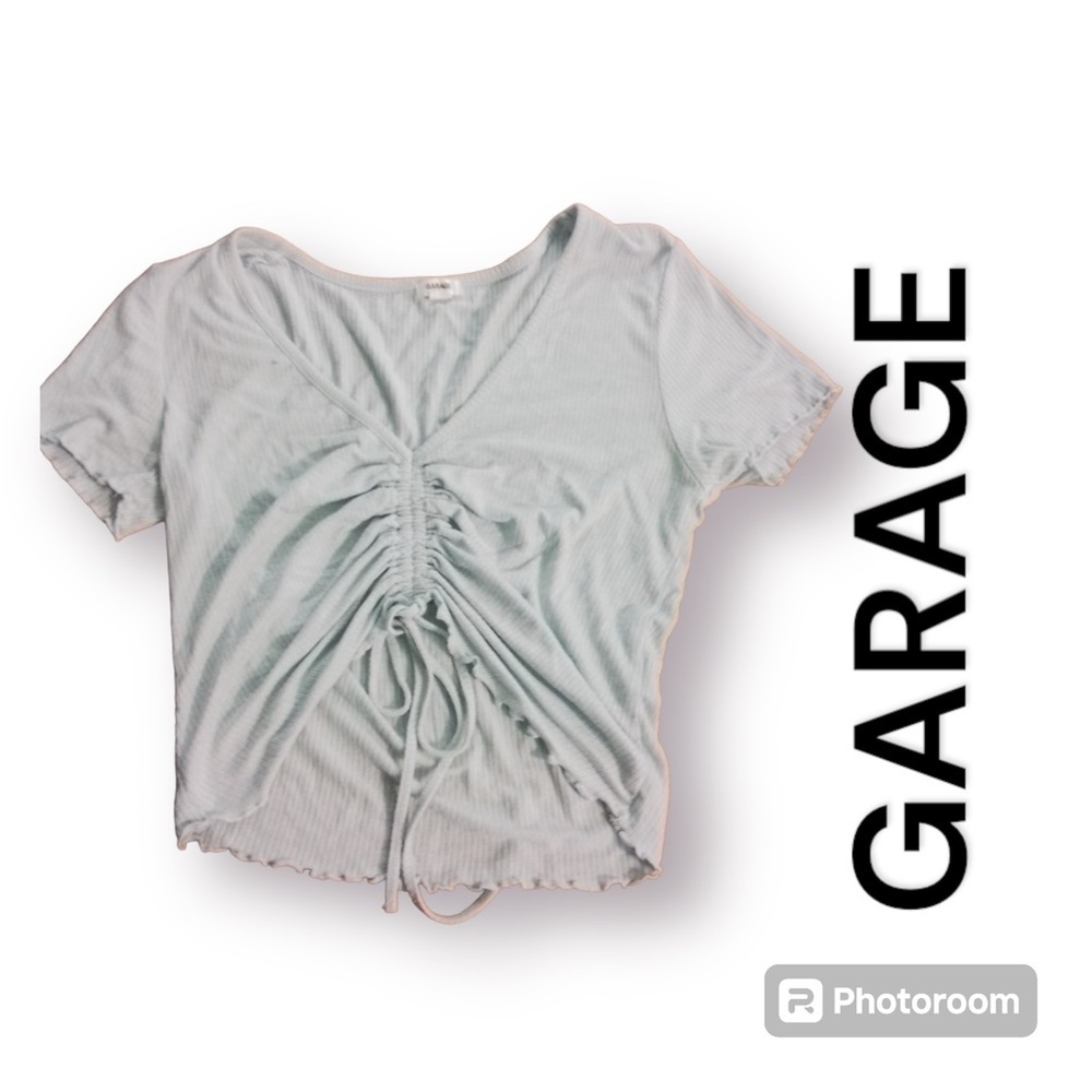 GARAGE WOMENS MEDIUM BABY BLUE CROP TOP LACE UP